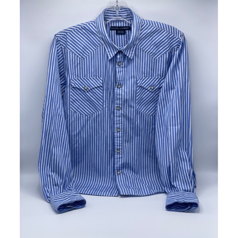Ralph Lauren Women's Blue Striped Long Sleeve Shirt Size 14